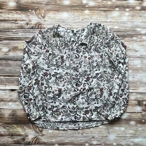 Lucky Brand Womens Floral Peasant Top Blouse V Neck Tassel Boho Smocked